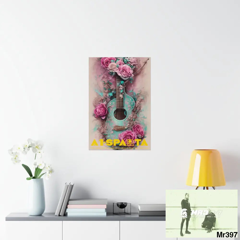 A1.Sparta with pink roses and guitar Matte Vertical Posters Poster