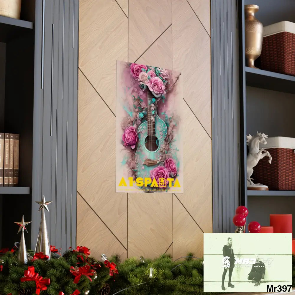 A1.Sparta with pink roses and guitar Matte Vertical Posters Poster
