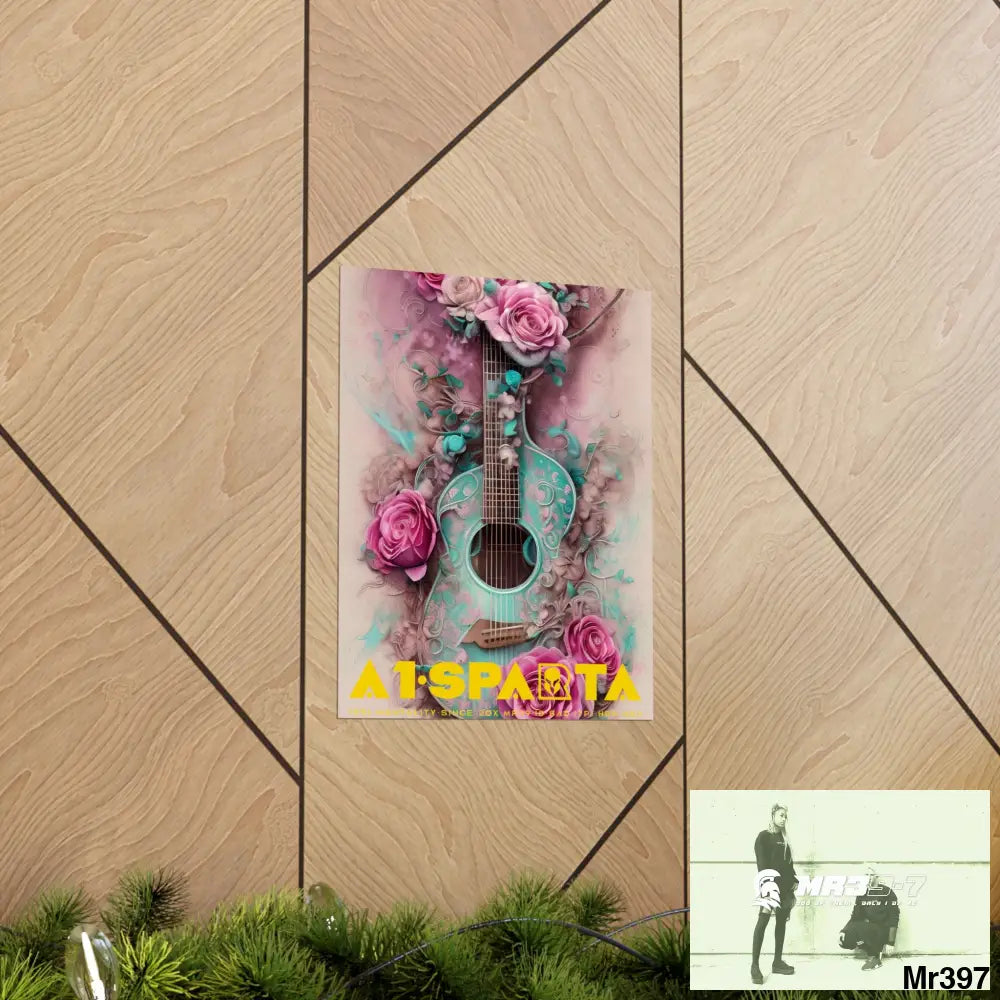 A1.Sparta with pink roses and guitar Matte Vertical Posters Poster