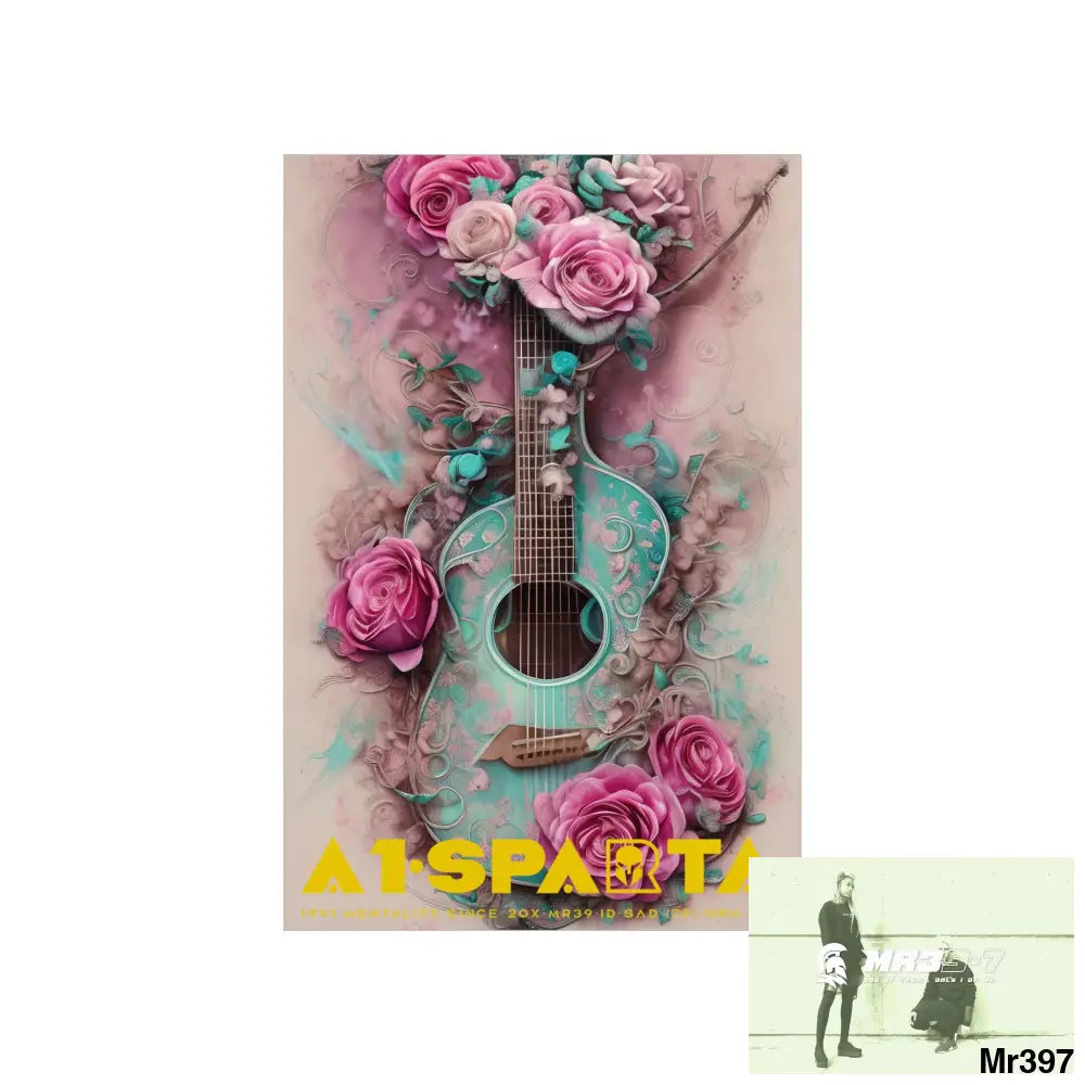 A1.Sparta with pink roses and guitar Matte Vertical Posters Poster