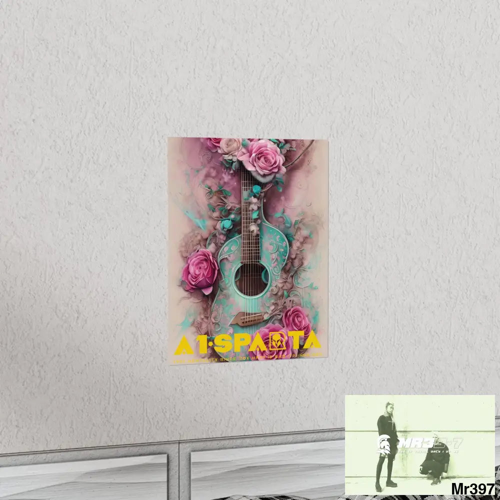 A1.Sparta with pink roses and guitar Matte Vertical Posters Poster