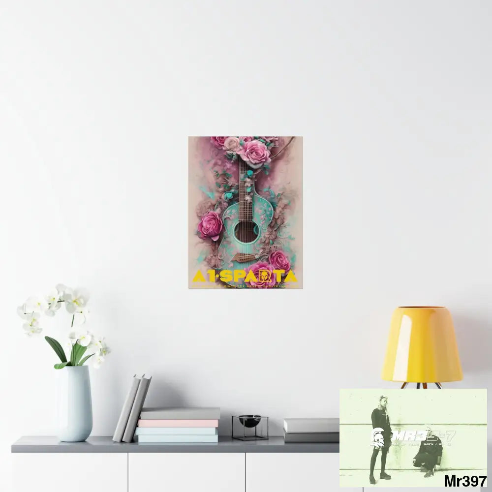 A1.Sparta with pink roses and guitar Matte Vertical Posters Poster