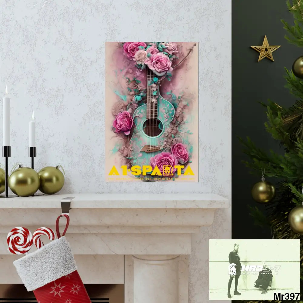 A1.Sparta with pink roses and guitar Matte Vertical Posters Poster