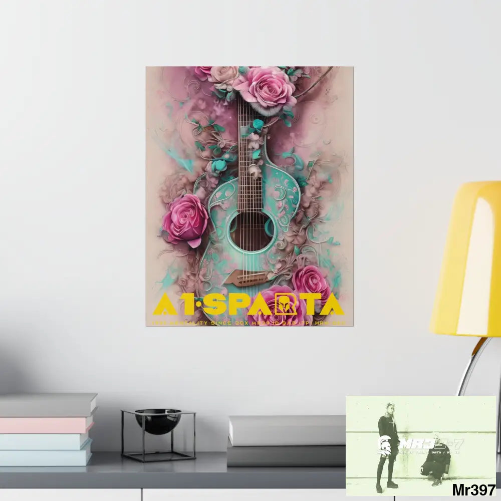 A1.Sparta with pink roses and guitar Matte Vertical Posters Poster