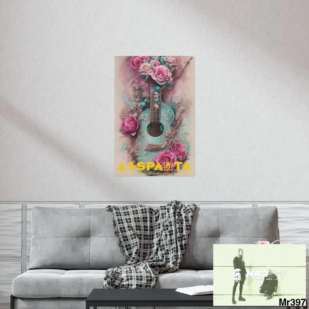 A1.Sparta with pink roses and guitar Matte Vertical Posters Poster