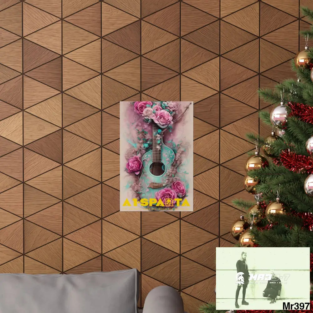 A1.Sparta with pink roses and guitar Matte Vertical Posters Poster