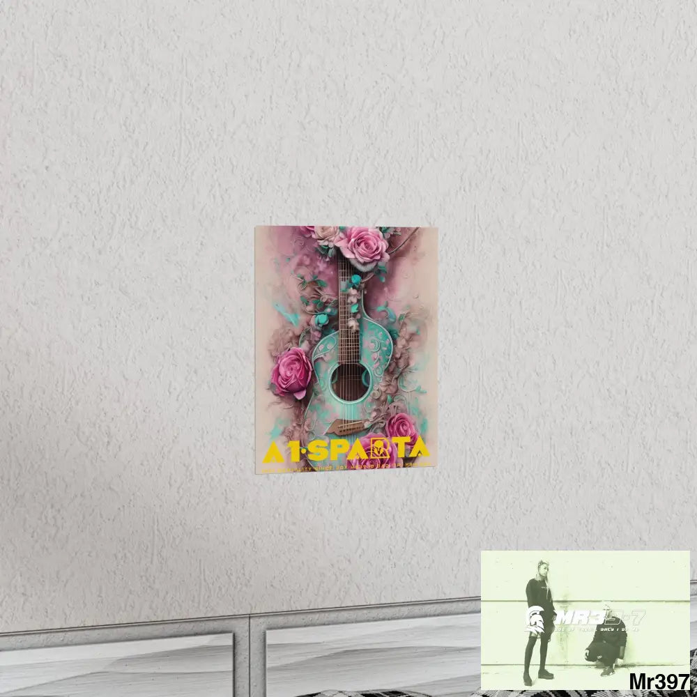 A1.Sparta with pink roses and guitar Matte Vertical Posters Poster