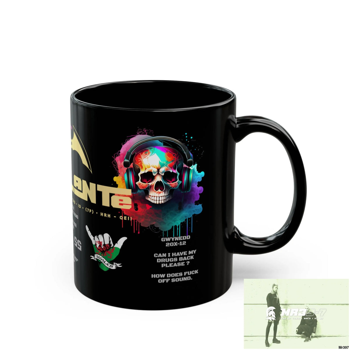 A1• Vigilante 11oz Tactical GB / Wales Black Mug Mental Health VAR / My Life My Deaths Their Plans Failed Couldn’t kill