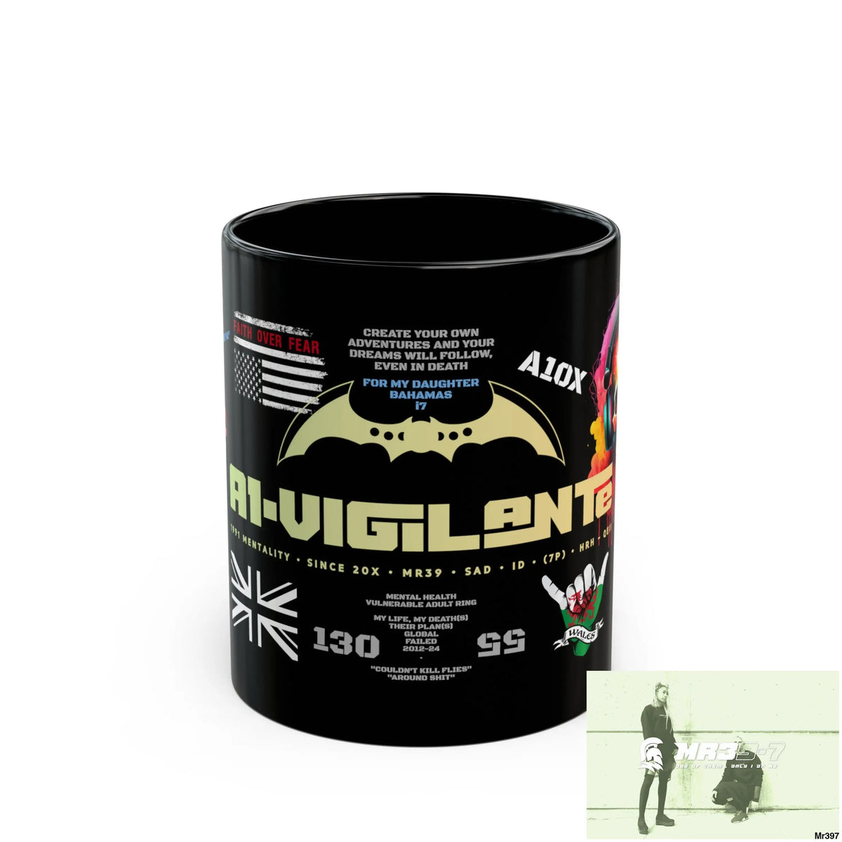 A1-Vigilante 11oz Tactical GB / Wales Black Mug Mental Health VAR / My Life My Deaths Their Plans Failed Couldn’t kill