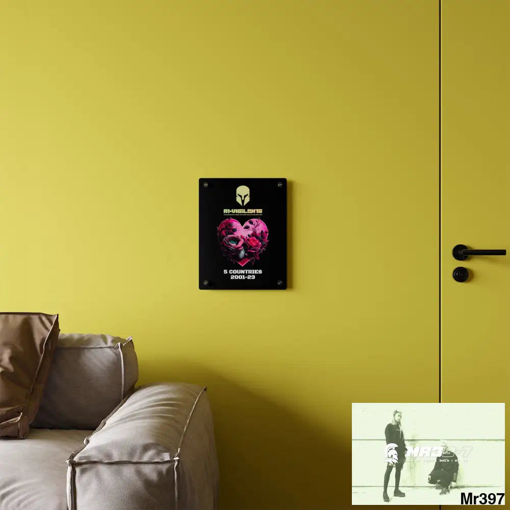 A1-Vigilante 5 Countries 2001-23 Heart made of pink roses with black accents Acrylic Wall Art Panels Home Decor