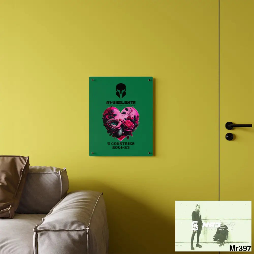 A1-Vigilante 5 Countries 2001-23 Heart made of pink roses with black accents Acrylic Wall Art Panels Home Decor