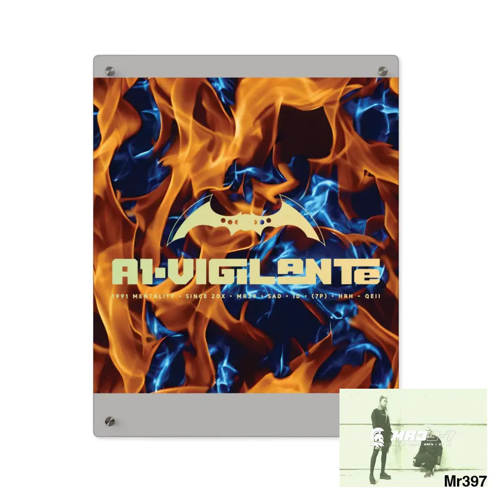 A1-Vigilante Blue Explosion Flames on a Dark Background Acrylic Wall Art Panels 16″ x 20″ (Vertical) / 0.25’’ Home Decor