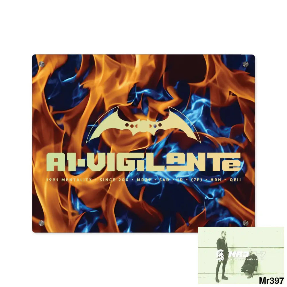 A1-Vigilante Blue Explosion Flames on a Dark Background Acrylic Wall Art Panels 20″ x 16″ (Horizontal) / 0.25’’ Home