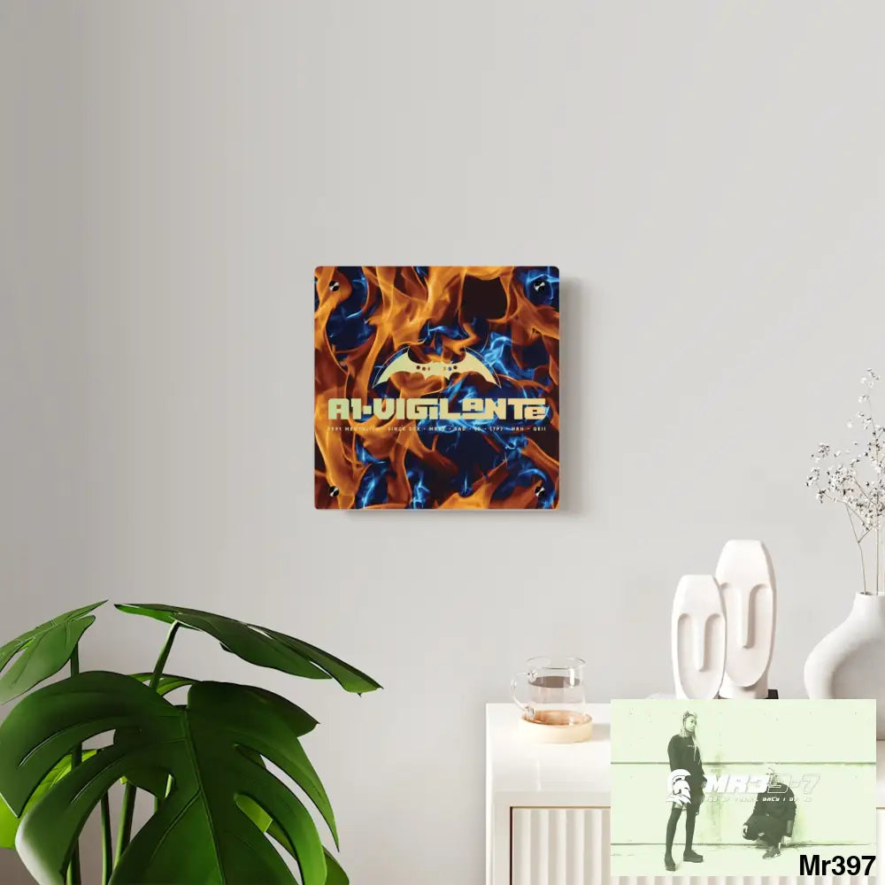 A1-Vigilante Blue Explosion Flames on a Dark Background Acrylic Wall Art Panels Home Decor