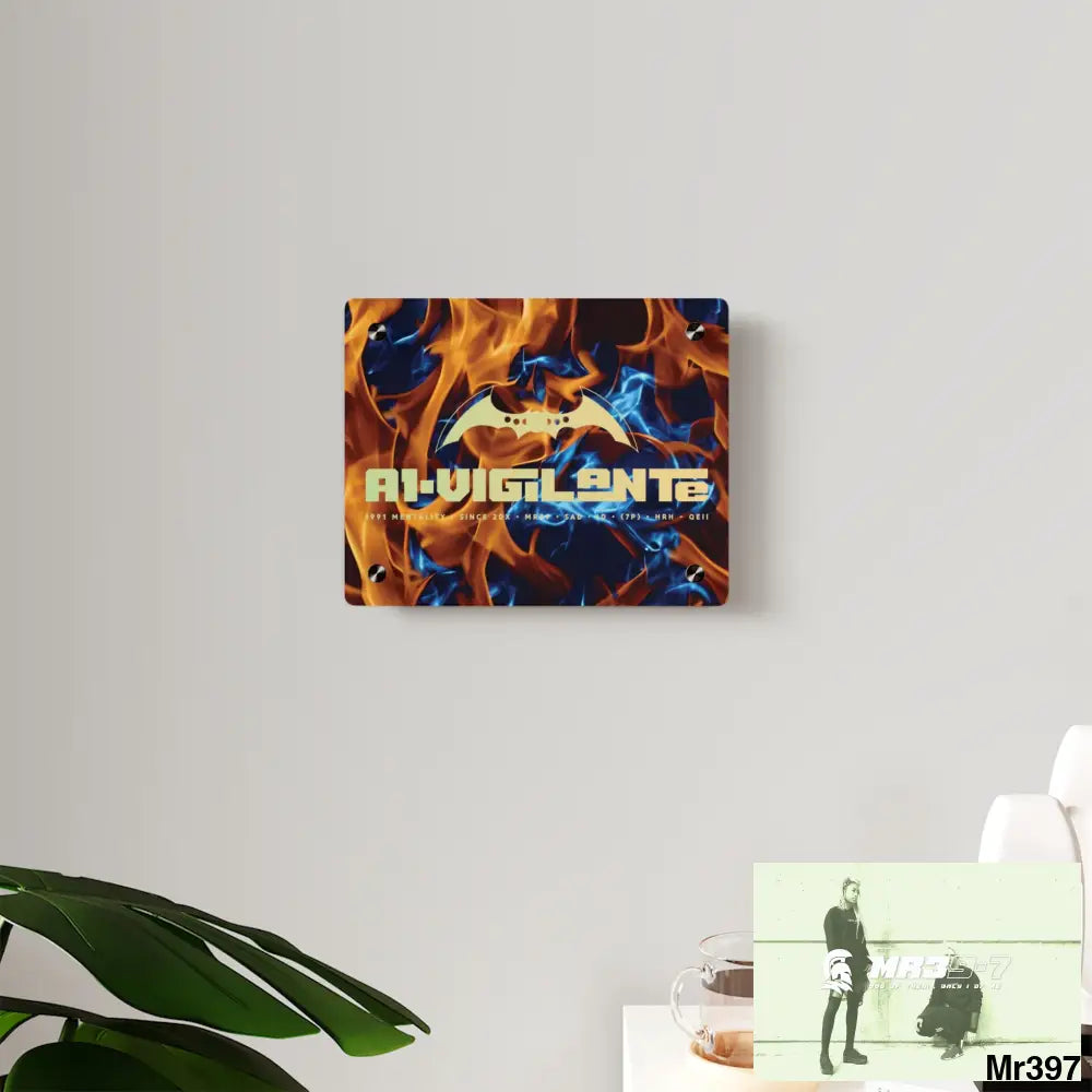 A1-Vigilante Blue Explosion Flames on a Dark Background Acrylic Wall Art Panels Home Decor