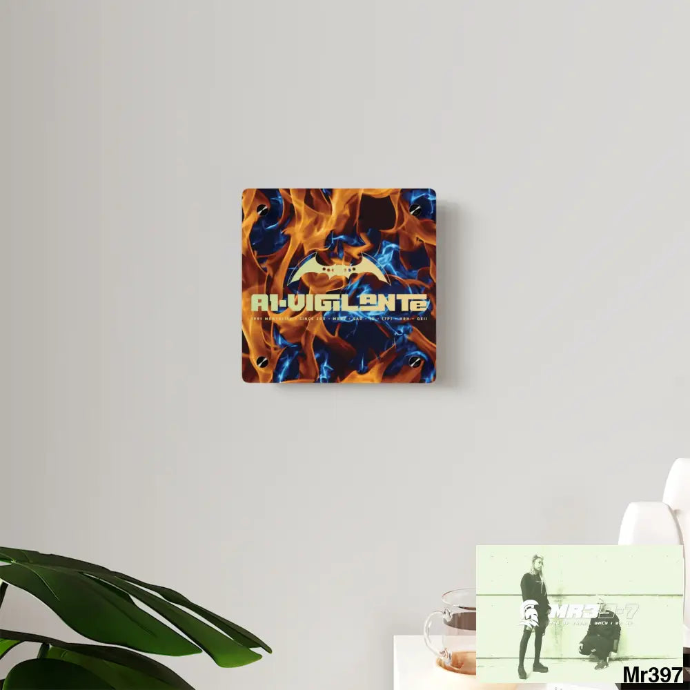 A1-Vigilante Blue Explosion Flames on a Dark Background Acrylic Wall Art Panels Home Decor