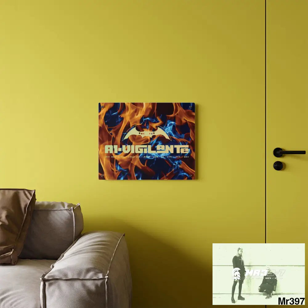 A1-Vigilante Blue Explosion Flames on a Dark Background Acrylic Wall Art Panels Home Decor