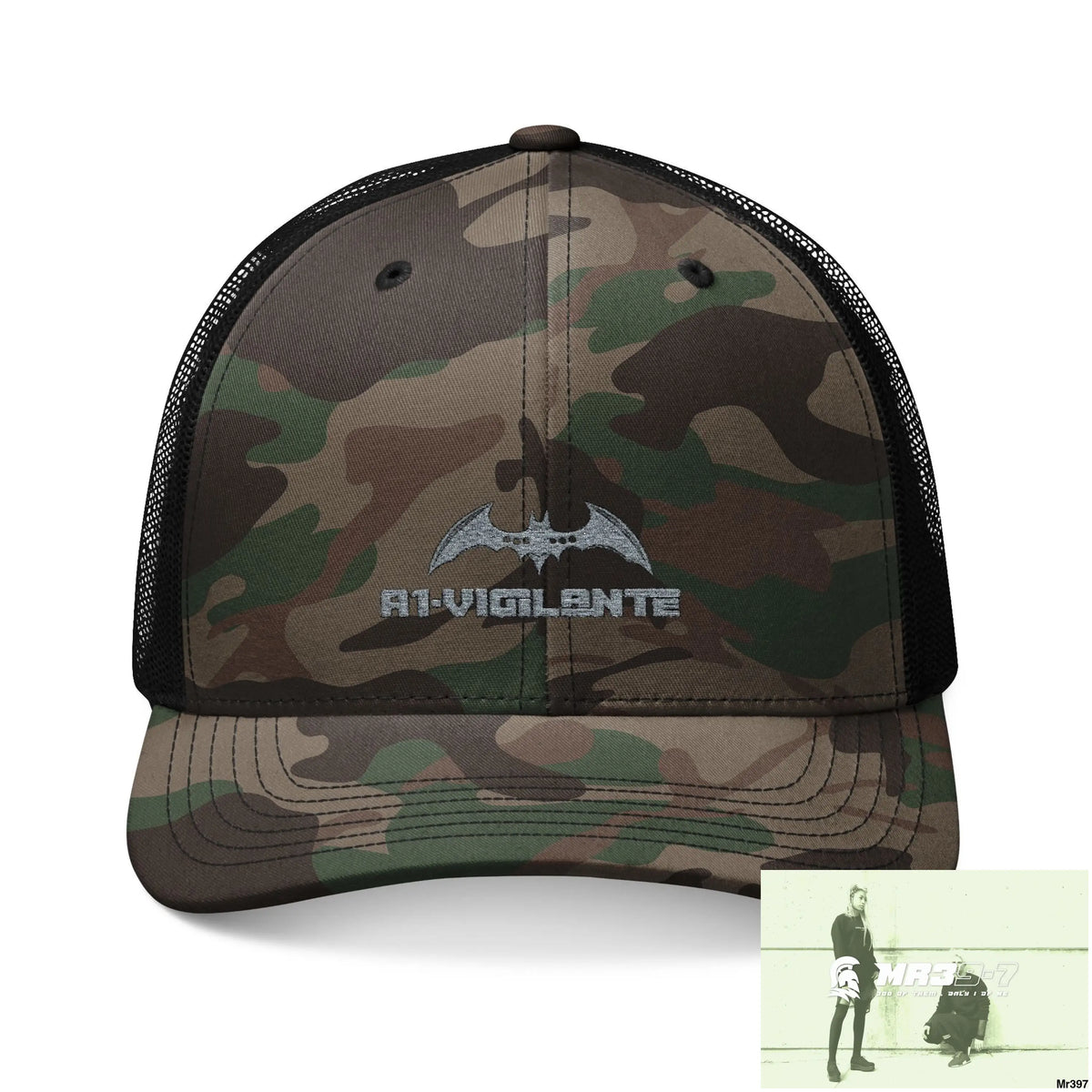 A1 Vigilante Camouflage Trucker Hat with Embroidery | Military Style Cap Outdoor Adventure Gear Hunting Accessories