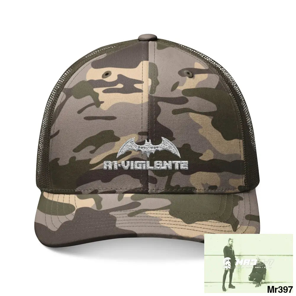 A1 Vigilante Camouflage Trucker Hat with Embroidery | Military Style Cap Outdoor Adventure Gear Hunting Accessories