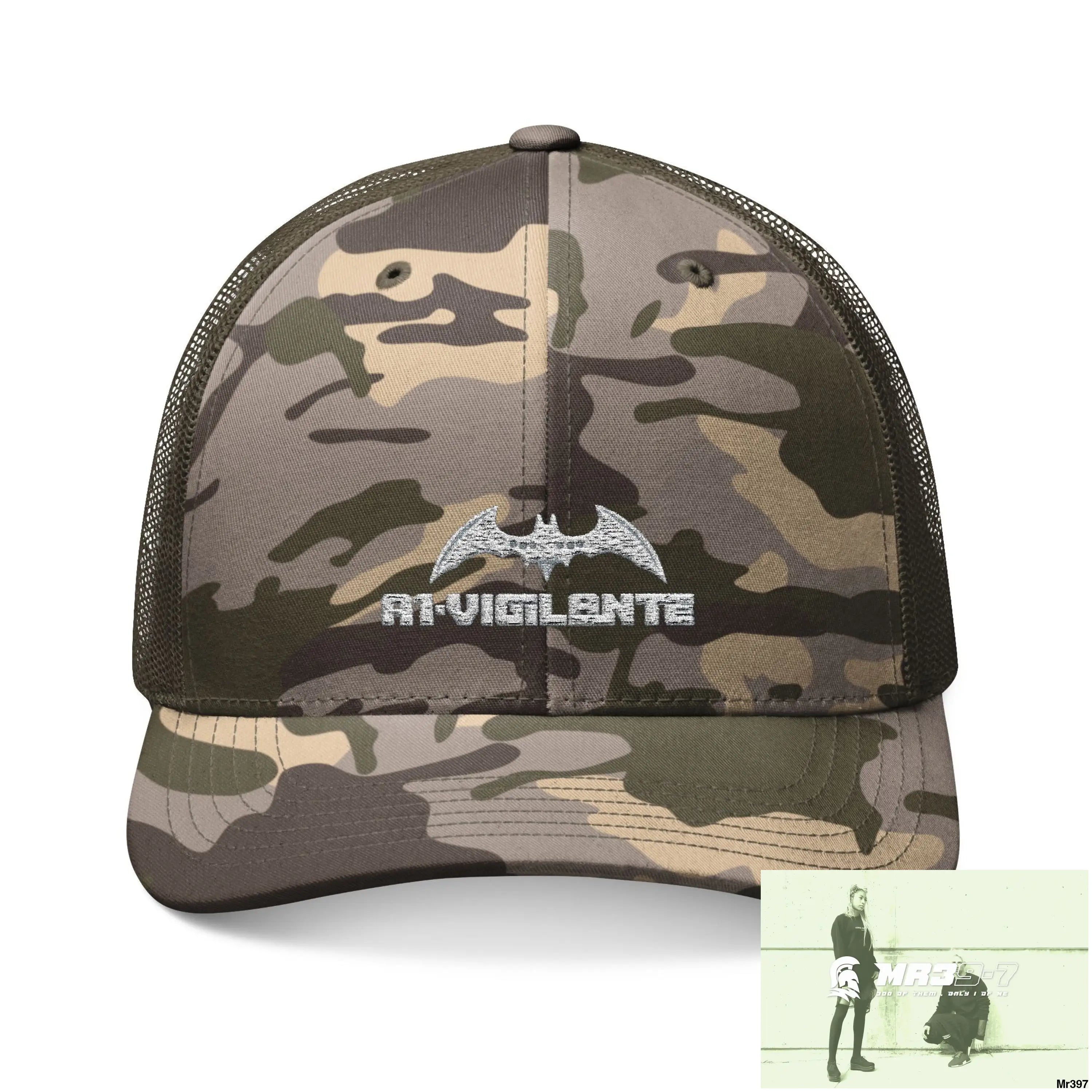 A1 Vigilante Camouflage Trucker Hat with Embroidery | Military Style Cap Outdoor Adventure Gear Hunting Accessories