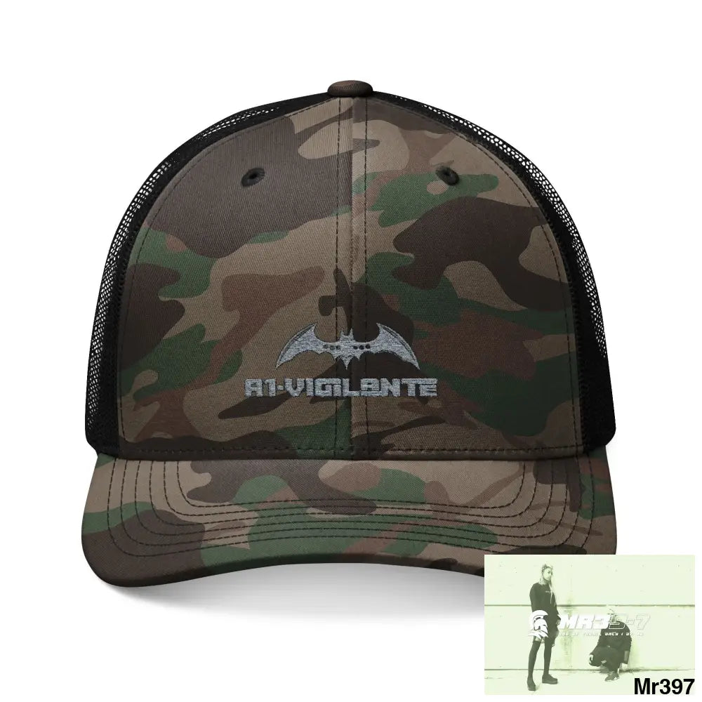 A1 Vigilante Camouflage Trucker Hat with Embroidery | Military Style Cap Outdoor Adventure Gear Hunting Accessories
