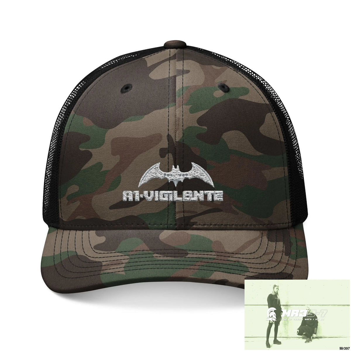 A1 Vigilante Camouflage Trucker Hat with Embroidery | Military Style Cap Outdoor Adventure Gear Hunting Accessories