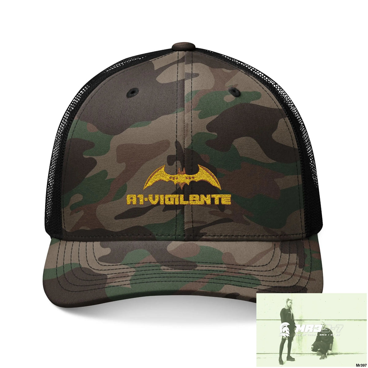 A1 Vigilante Camouflage Trucker Hat with Embroidery | Military Style Cap Outdoor Adventure Gear Hunting Accessories