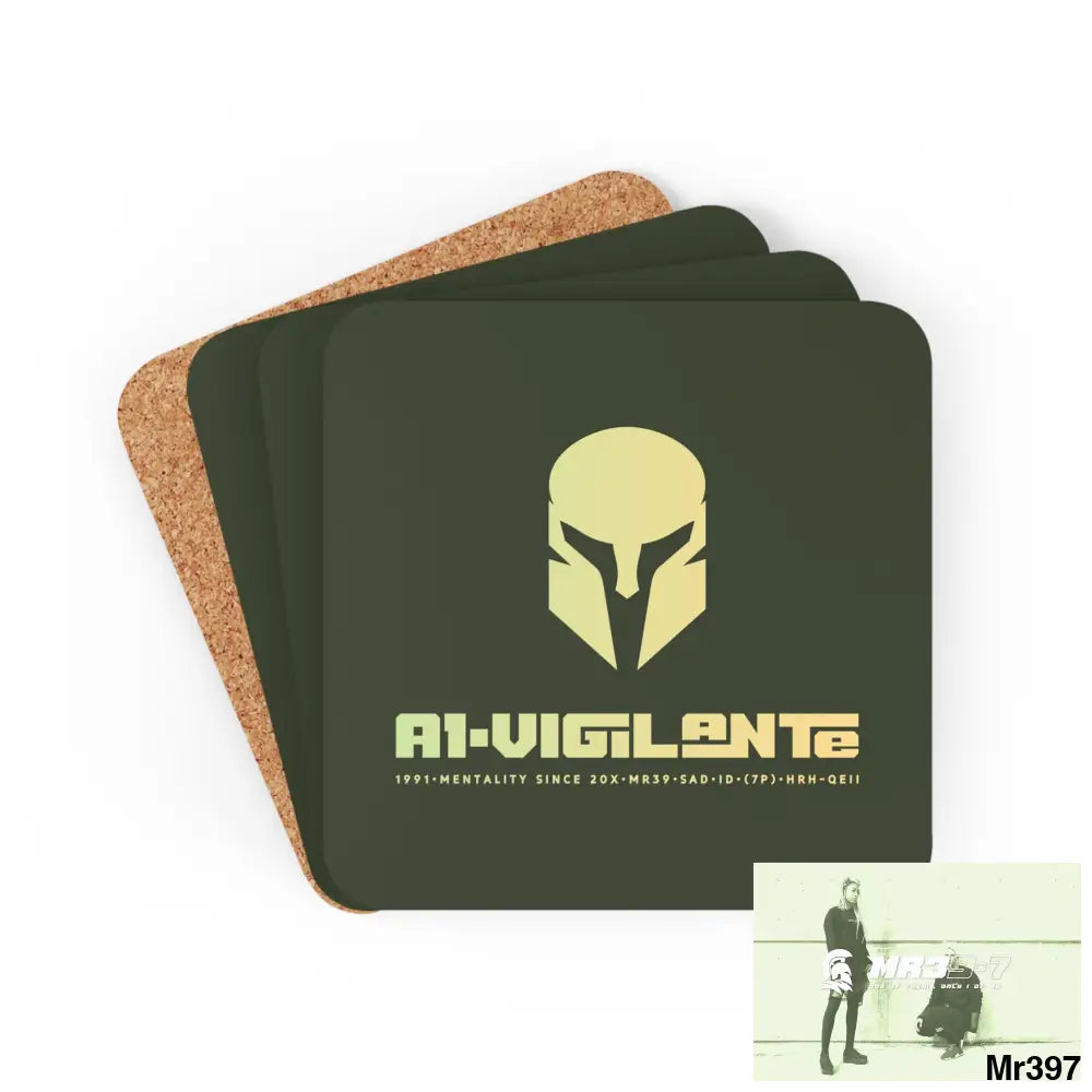 A1-Vigilante Corkwood Coaster Set Cork / 3.75’’ × 3.75’’ / Square Home Decor