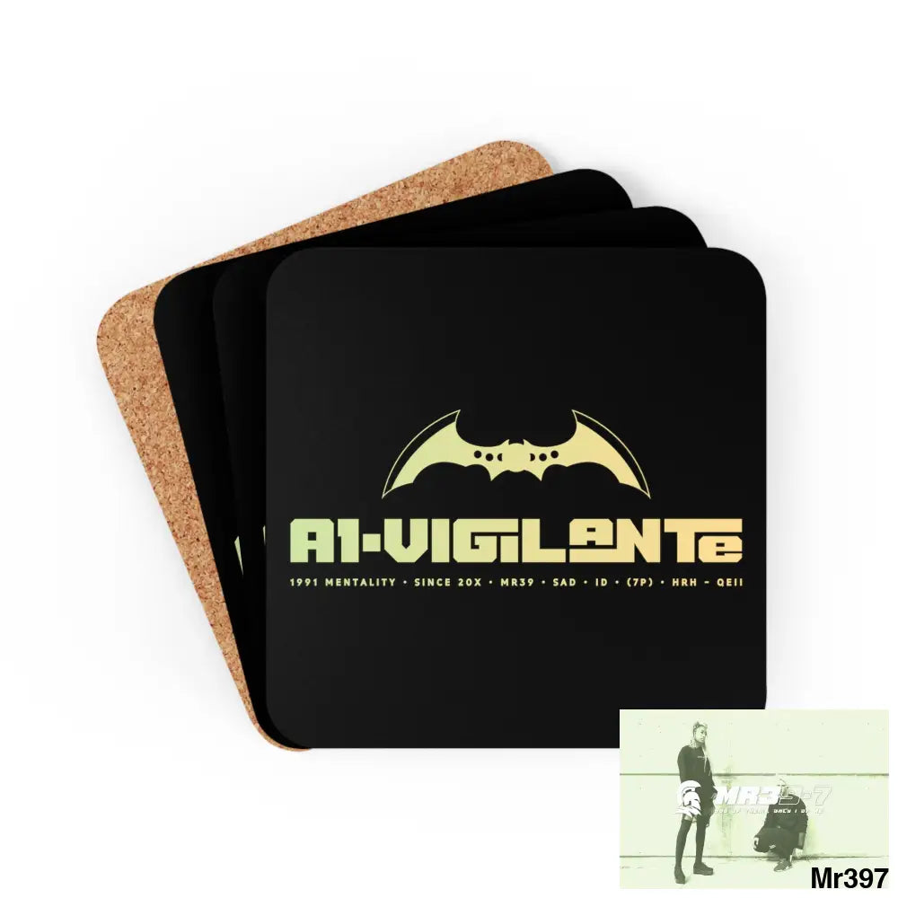 A1-Vigilante Corkwood Coaster Set Cork / 3.75’’ × 3.75’’ / Square Home Decor