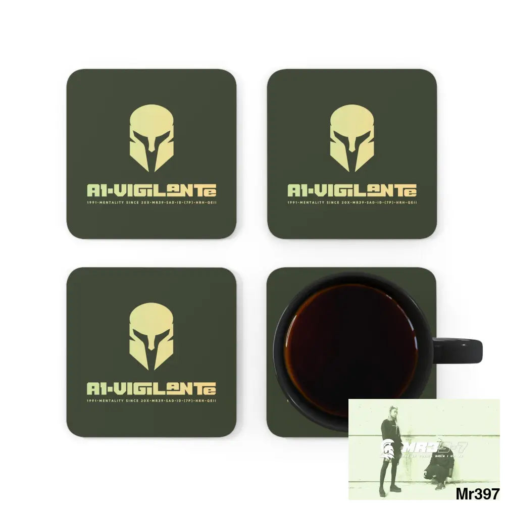 A1-Vigilante Corkwood Coaster Set Cork / 3.75’’ × 3.75’’ / Square Home Decor