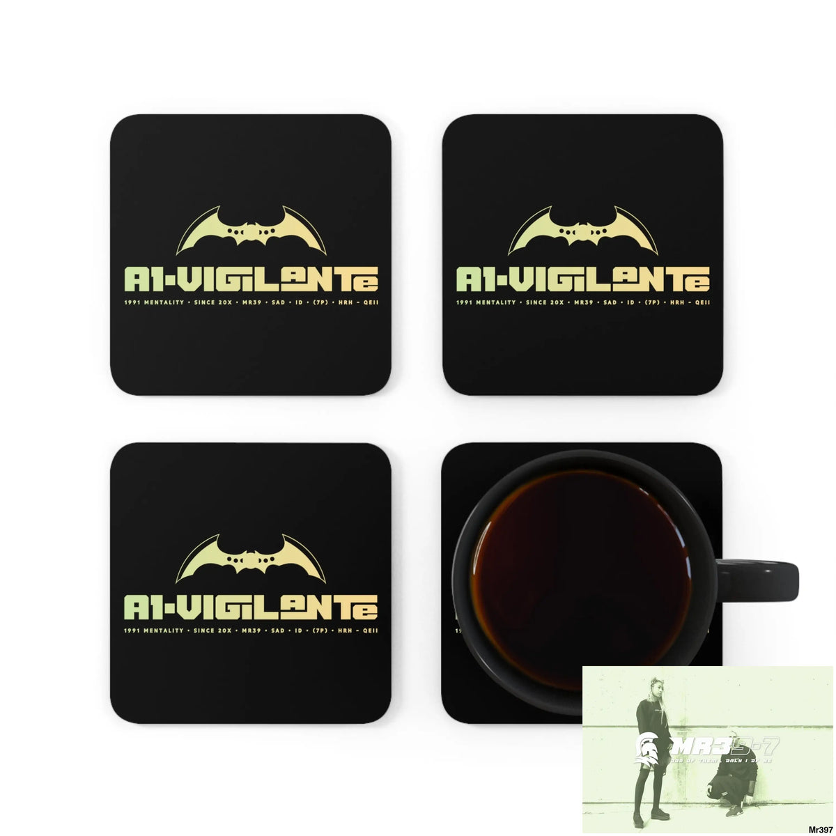 A1-Vigilante Corkwood Coaster Set Cork / 3.75’’ × 3.75’’ / Square Home Decor