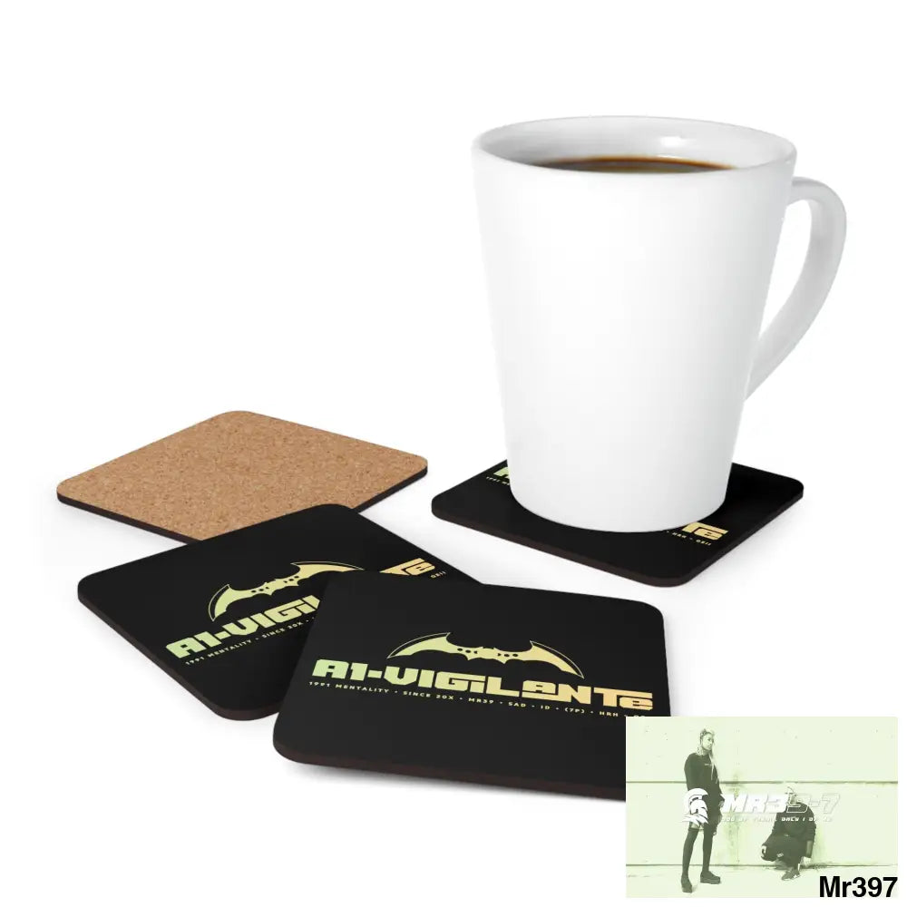 A1-Vigilante Corkwood Coaster Set Cork / 3.75’’ × 3.75’’ / Square Home Decor