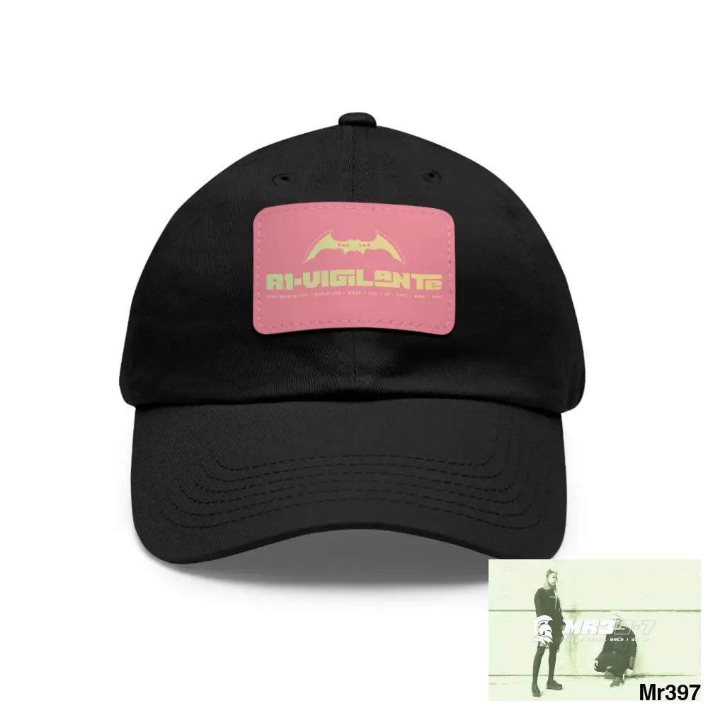 A1•Vigilante Dad Hat with Leather Patch (Rectangle) Black / Pink patch / Rectangle / One size Hats