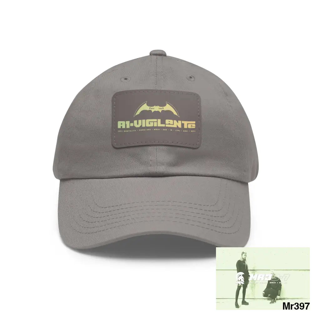 A1•Vigilante Dad Hat with Leather Patch (Rectangle) Grey / Grey patch / Rectangle / One size Hats