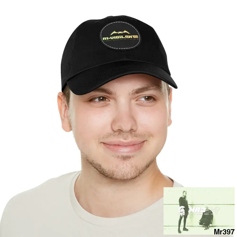 A1.Vigilante Dad Hat with Leather Patch (Round) Hats