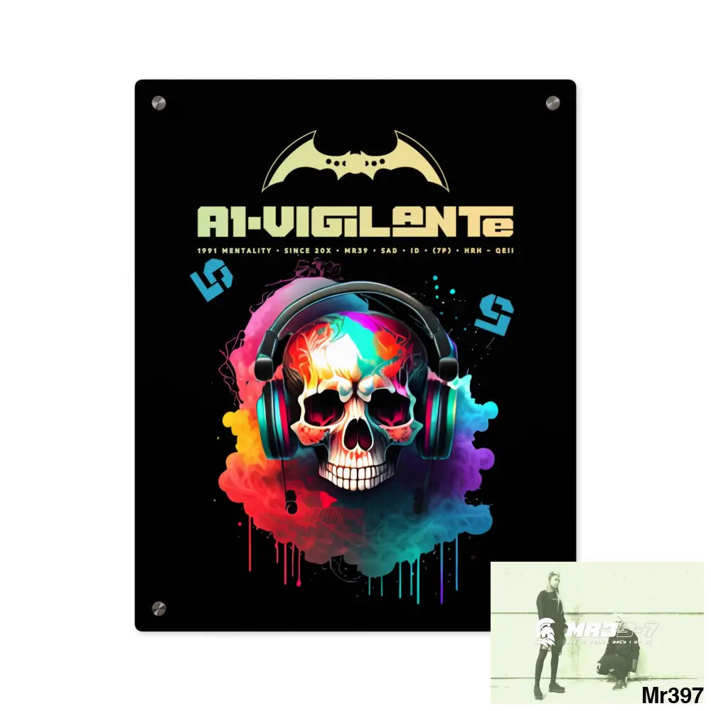 A1-Vigilante E + 5 Colourful Skull Headphones Acrylic Wall Art Panels 16″ x 20″ (Vertical) / 0.25’’ Home Decor