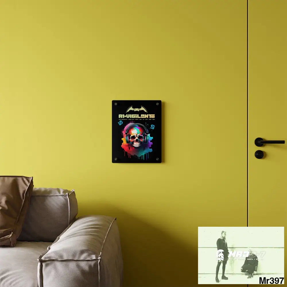 A1-Vigilante E + 5 Colourful Skull Headphones Acrylic Wall Art Panels Home Decor