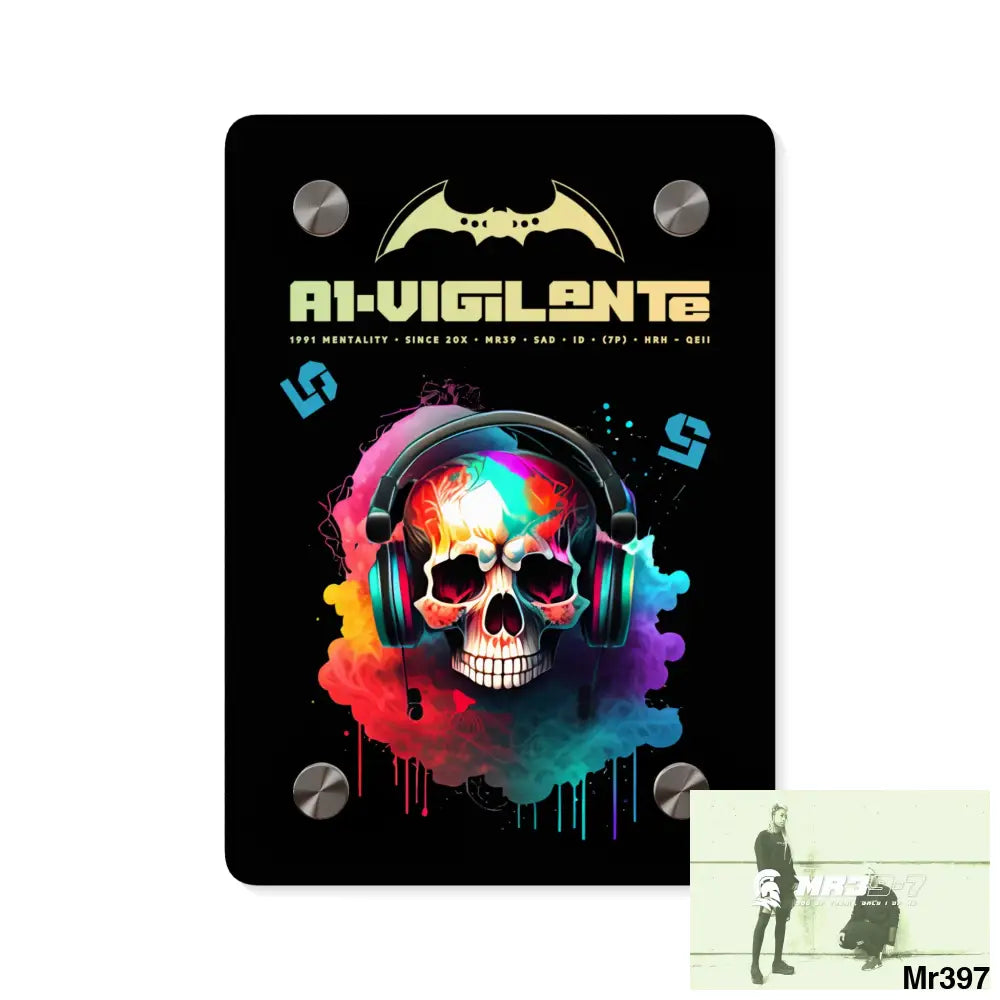 A1-Vigilante E + 5 Colourful Skull Headphones Acrylic Wall Art Panels 5’’ x 7’’ (Vertical) / 0.25’’ Home Decor
