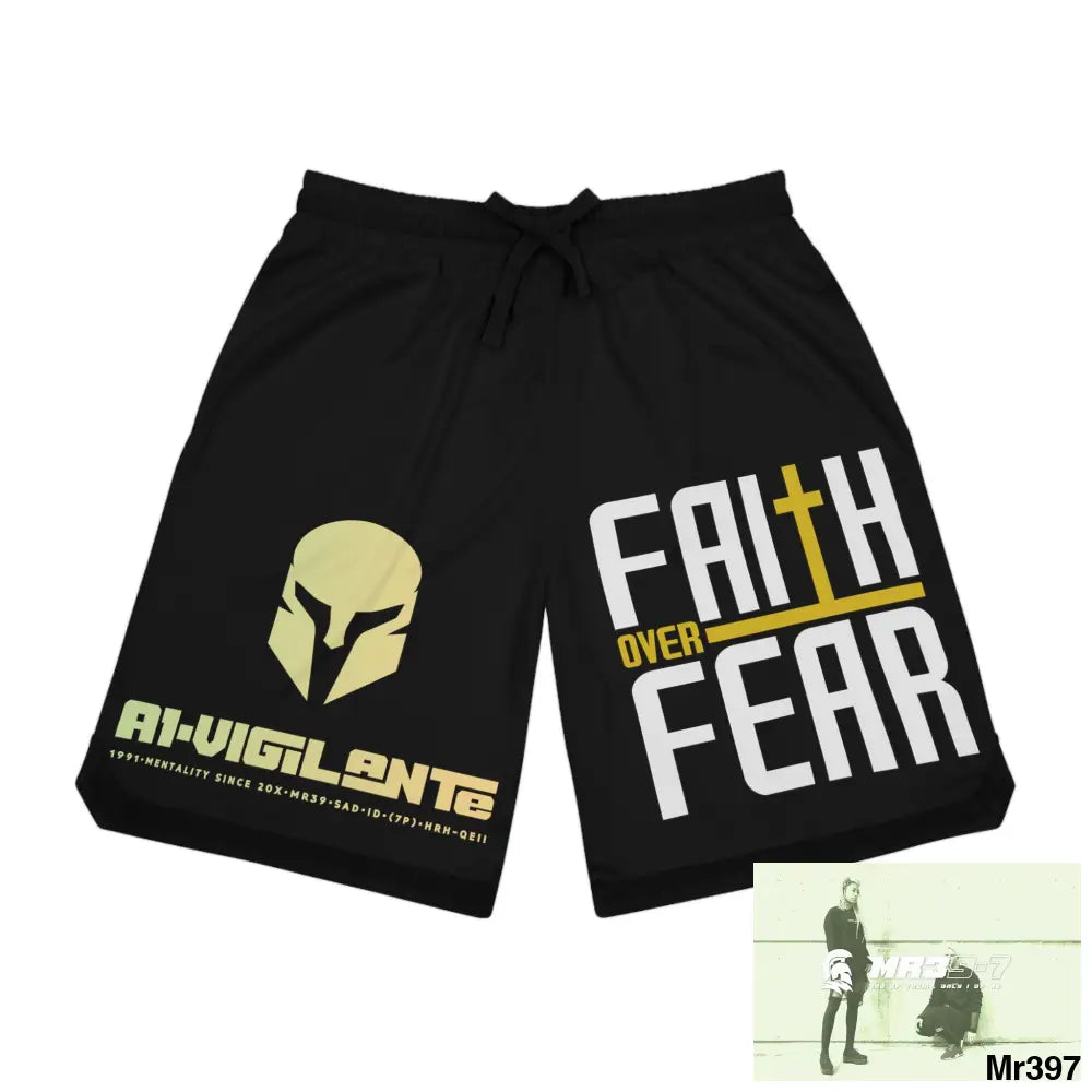 A1-Vigilante Faith over Fear Basketball Rib Shorts (AOP) XS / Black drawstring and rib All Over Prints
