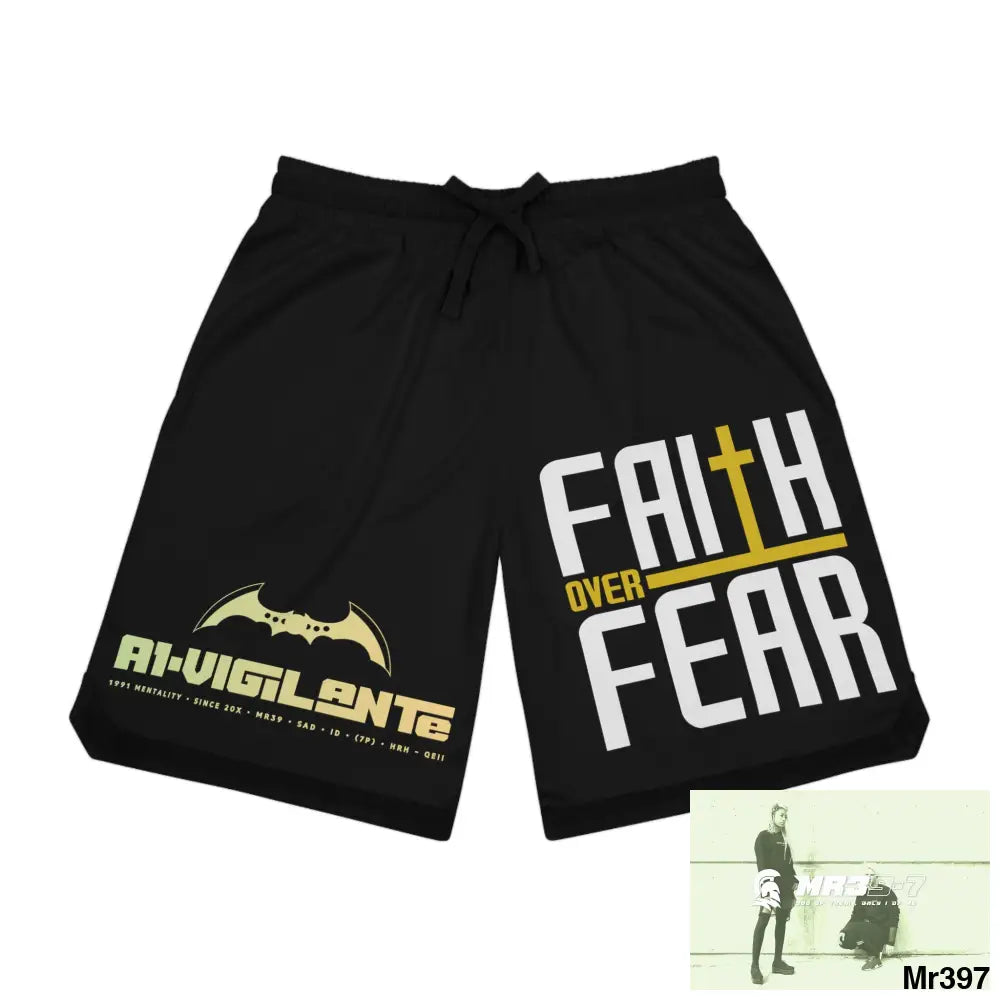 A1 Vigilante Faith over Fear Basketball Rib Shorts (AOP) XS / Black drawstring and rib All Over Prints