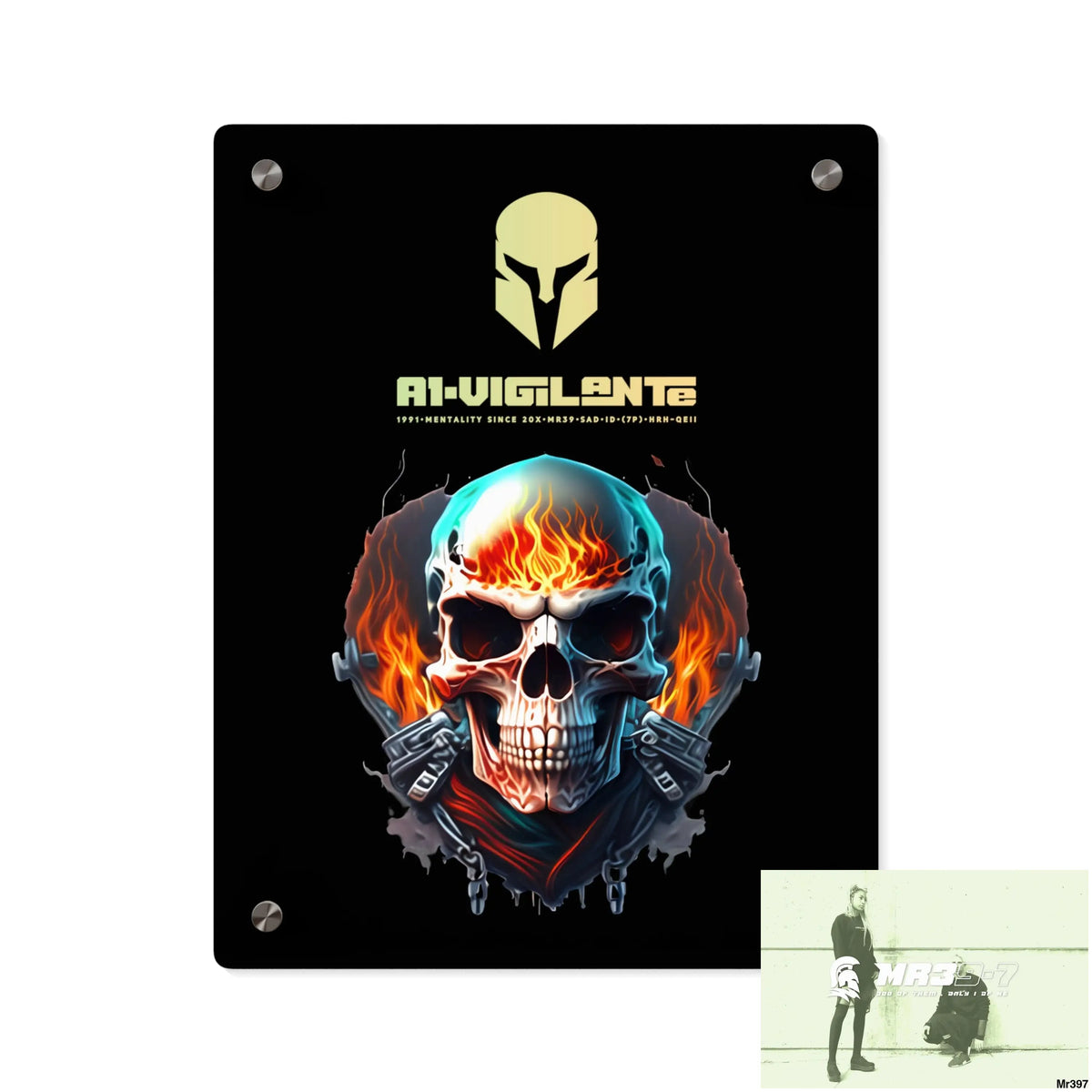 A1-Vigilante Flame Biker Skull Graphic Acrylic Wall Art Panels 11″ x 14″ (Vertical) / 0.25’’ Home Decor