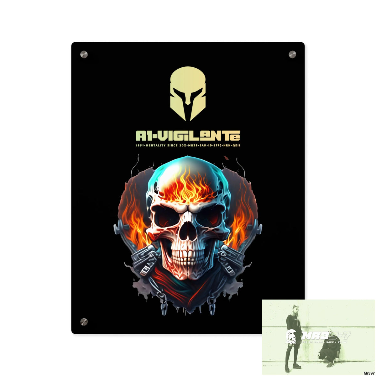 A1-Vigilante Flame Biker Skull Graphic Acrylic Wall Art Panels 16″ x 20″ (Vertical) / 0.25’’ Home Decor