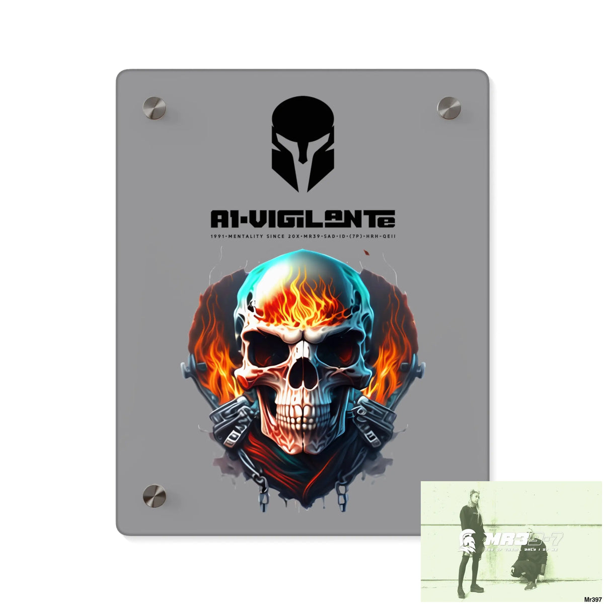 A1-Vigilante Flame Biker Skull Graphic Acrylic Wall Art Panels 8″ x 10″ (Vertical) / 0.25’’ Home Decor