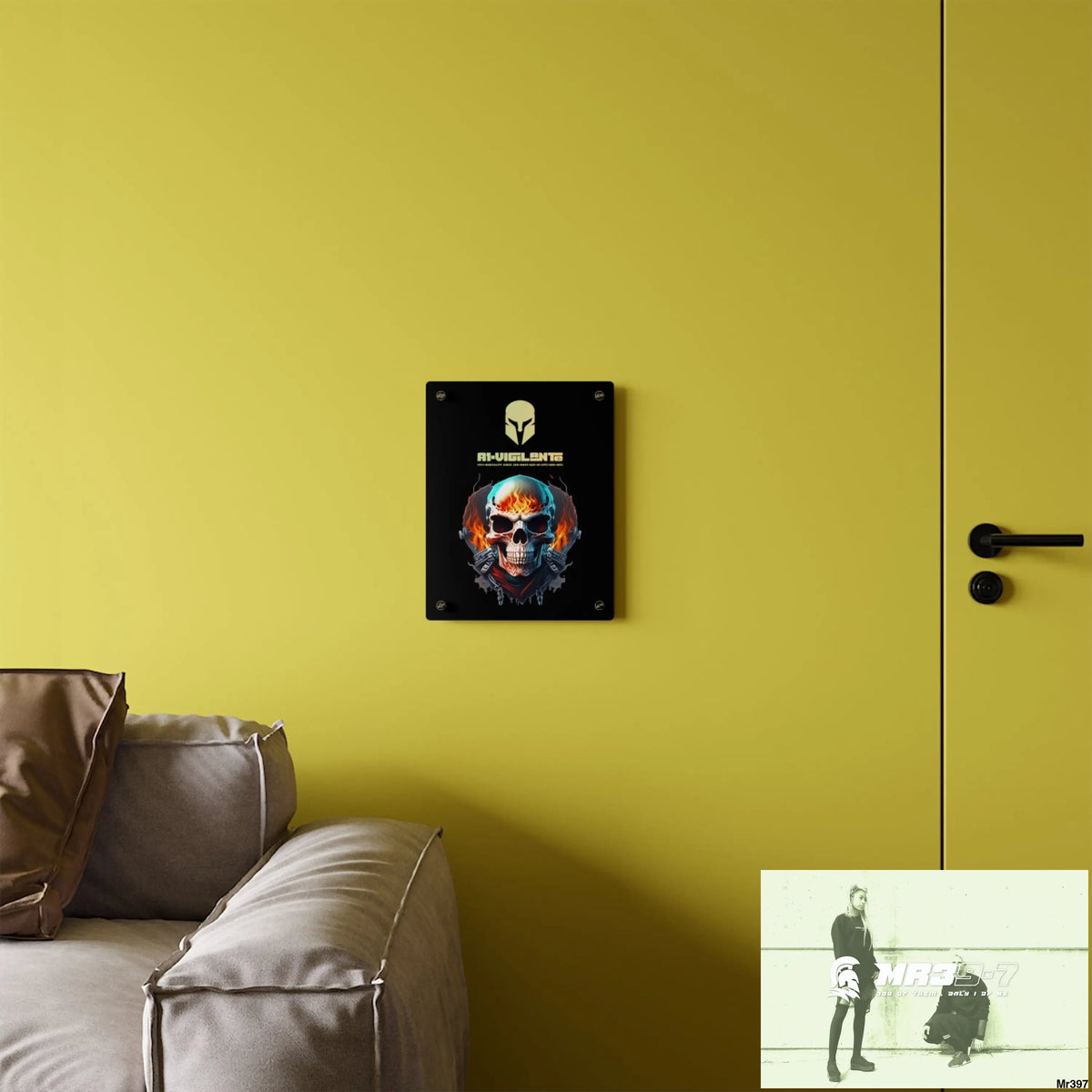 A1-Vigilante Flame Biker Skull Graphic Acrylic Wall Art Panels Home Decor