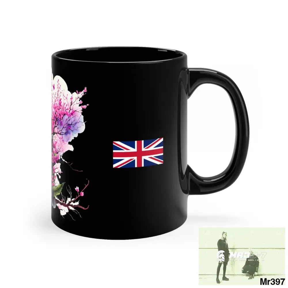 A1-Vigilante GBR Pink Butterfly on Ornamental Cherry Tree branch 11oz Black Mug 11oz Mug