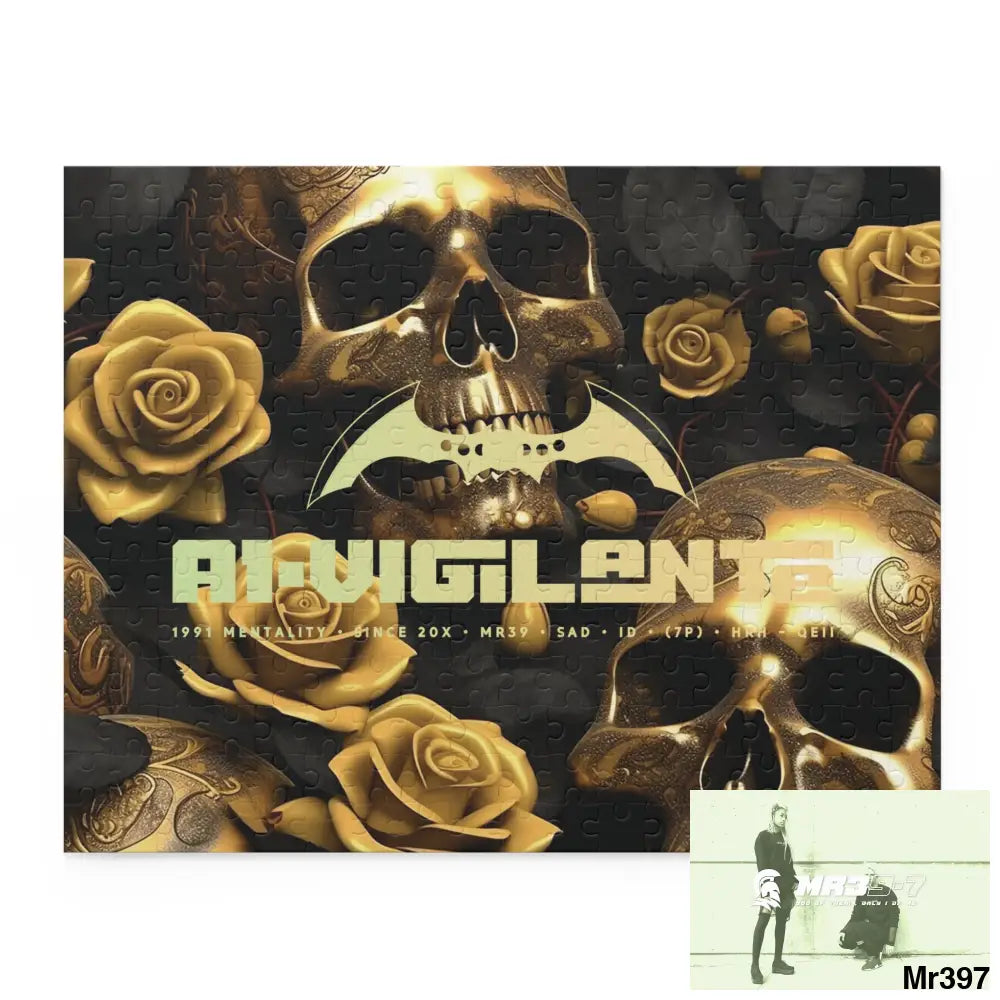 A1-Vigilante Gold Gothic skulls & Roses Puzzle (120 252 500-Piece) 14’’ × 11’’ (252 pcs) Puzzle