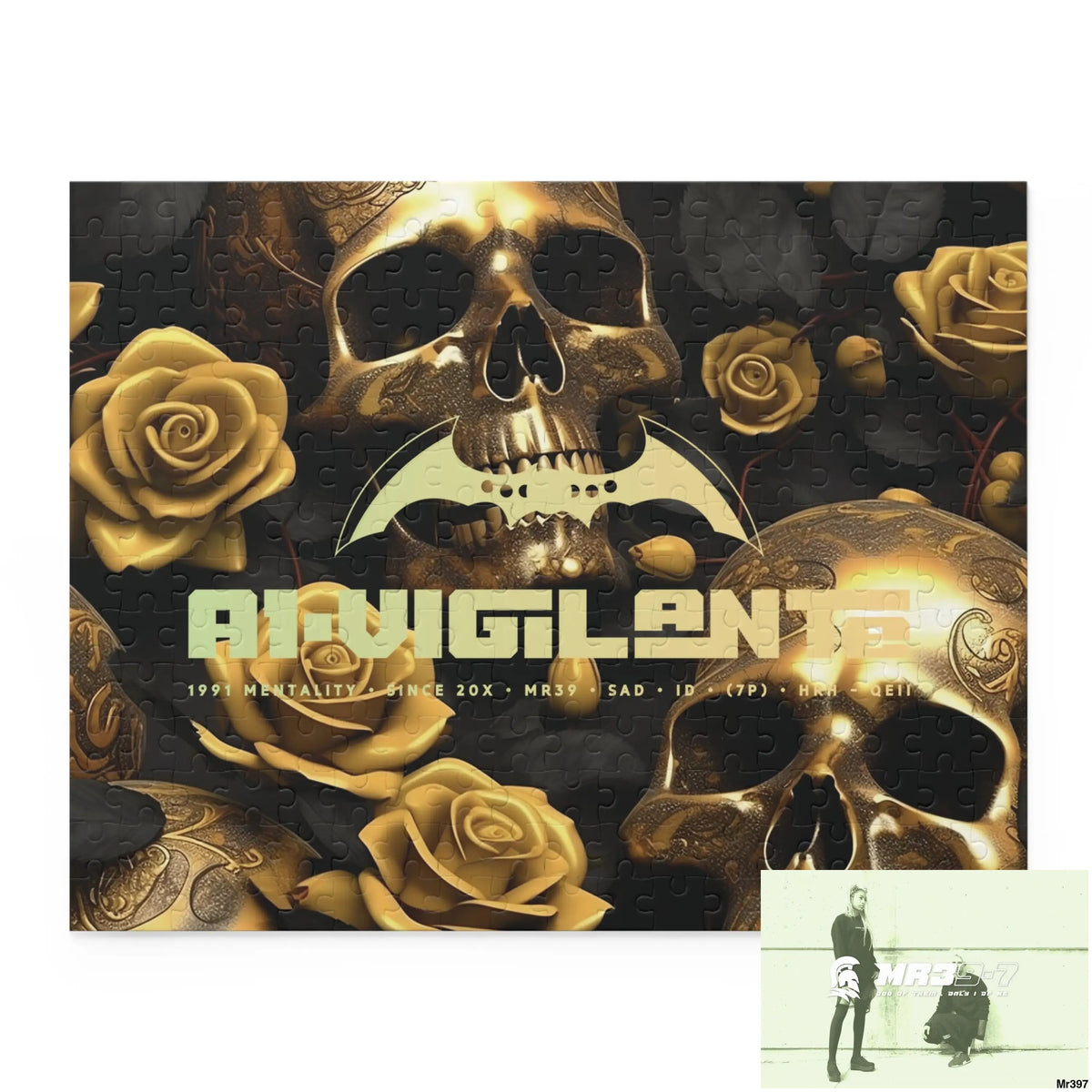 A1-Vigilante Gold Gothic skulls & Roses Puzzle (120 252 500-Piece) 14’’ × 11’’ (252 pcs) Puzzle