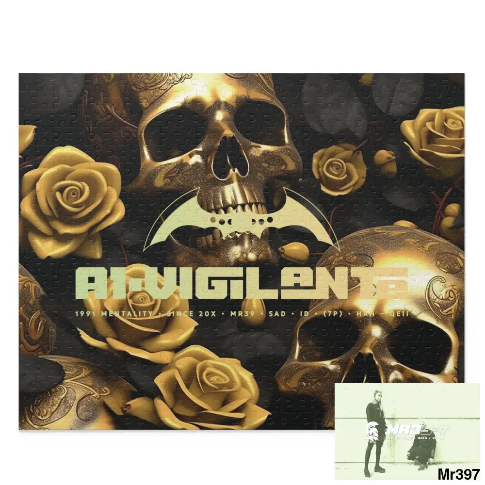 A1-Vigilante Gold Gothic skulls & Roses Puzzle (120 252 500-Piece) 20’’ × 16’’ (500 pcs) Puzzle