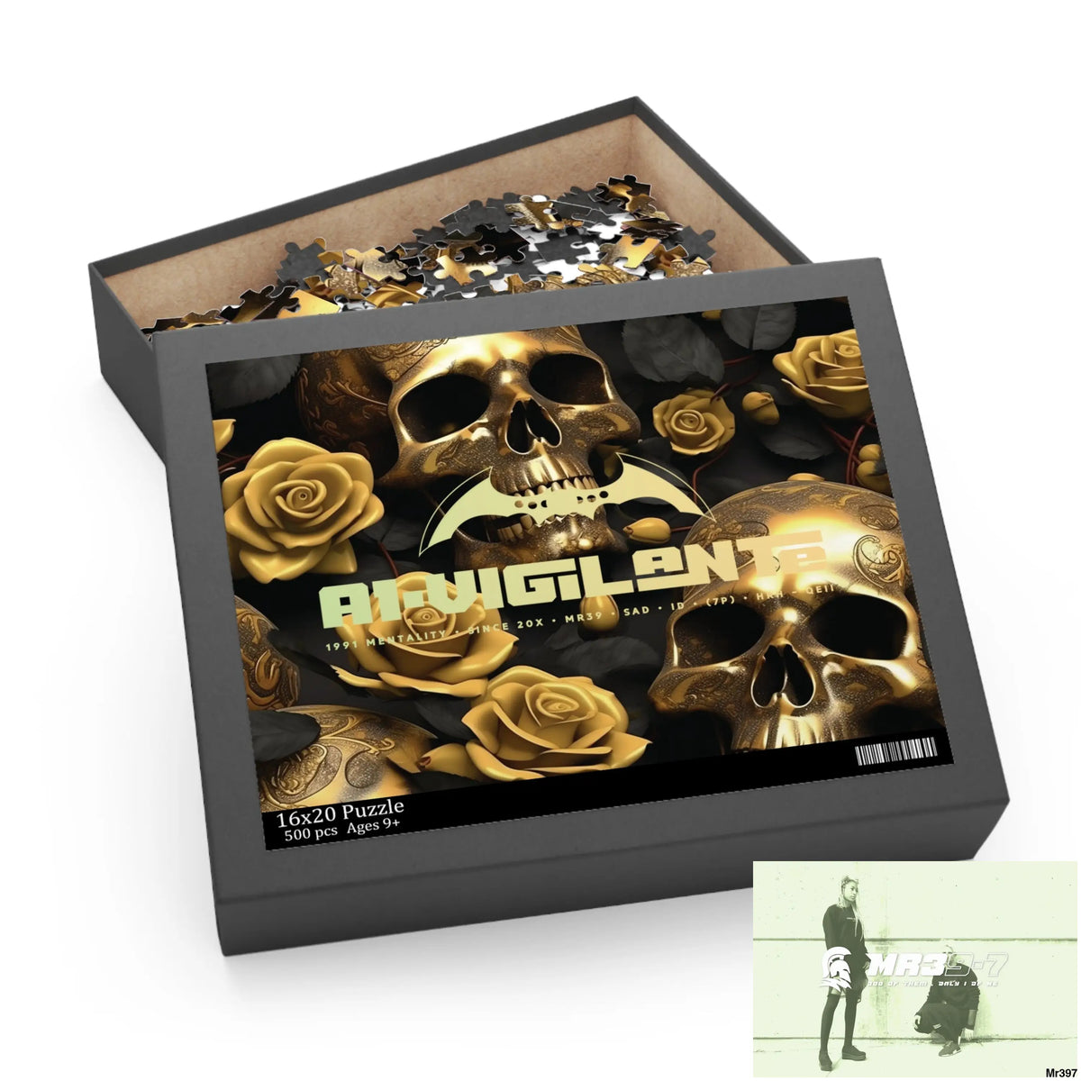A1-Vigilante Gold Gothic skulls & Roses Puzzle (120 252 500-Piece) Puzzle