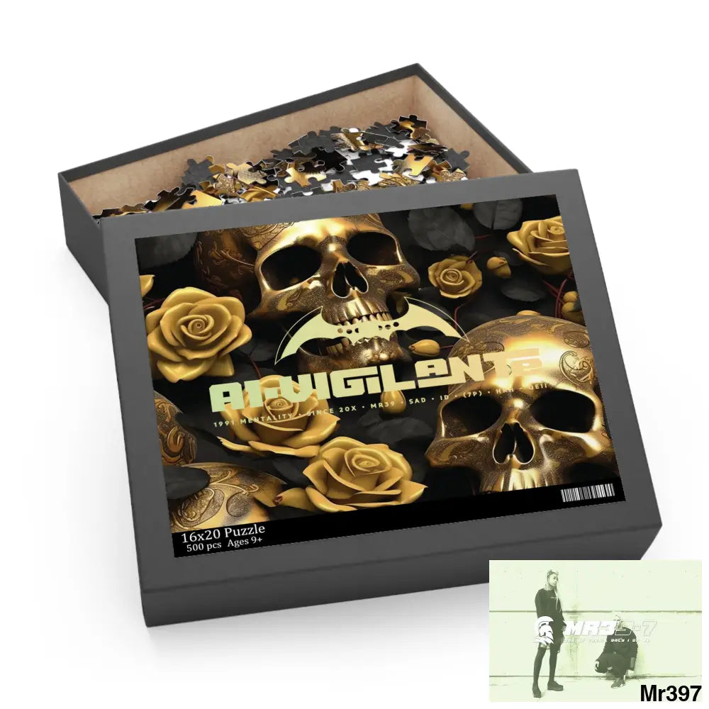 A1-Vigilante Gold Gothic skulls & Roses Puzzle (120 252 500-Piece) Puzzle
